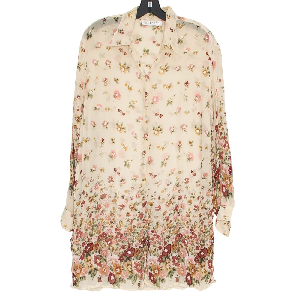 Vintage Tunic Top Floral Cottage Sheer Boho 90s Prairie Romantic‎ Grandma Medium